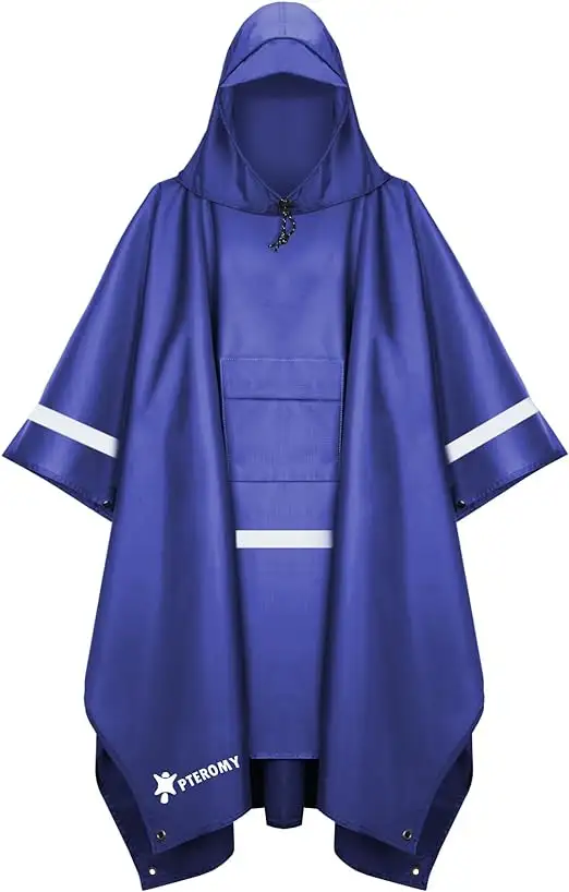 PTEROMY Hooded Rain Poncho for Adult with Pocket - 61tf9ike6sl._ac_sx522_
